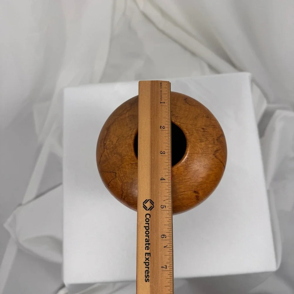 EH Lang Hand Turned Maple Wood Vase Decor Honey Brown Natural Grain Pedestal